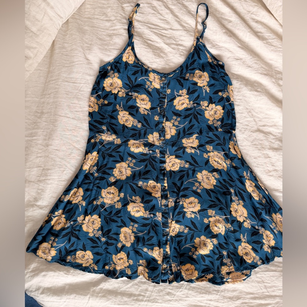 Floral Blue and Yellow Sleeveless Dress